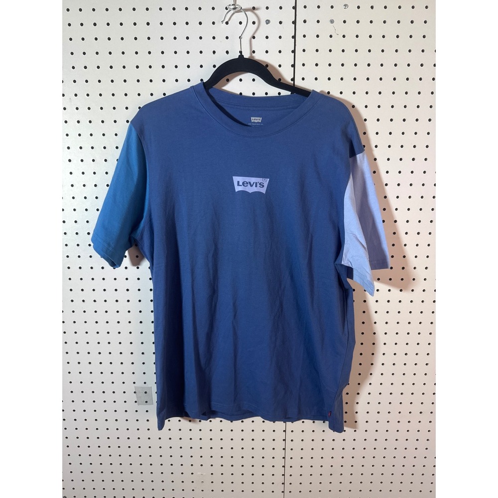 Levis Mens Relaxed Fit Colorblock T-Shirt Blue Batwing Logo Medium